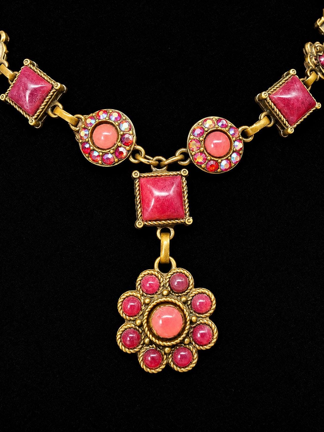 Van Galz Pink Cabochon Collar-Length Statement Necklace 17 Inch