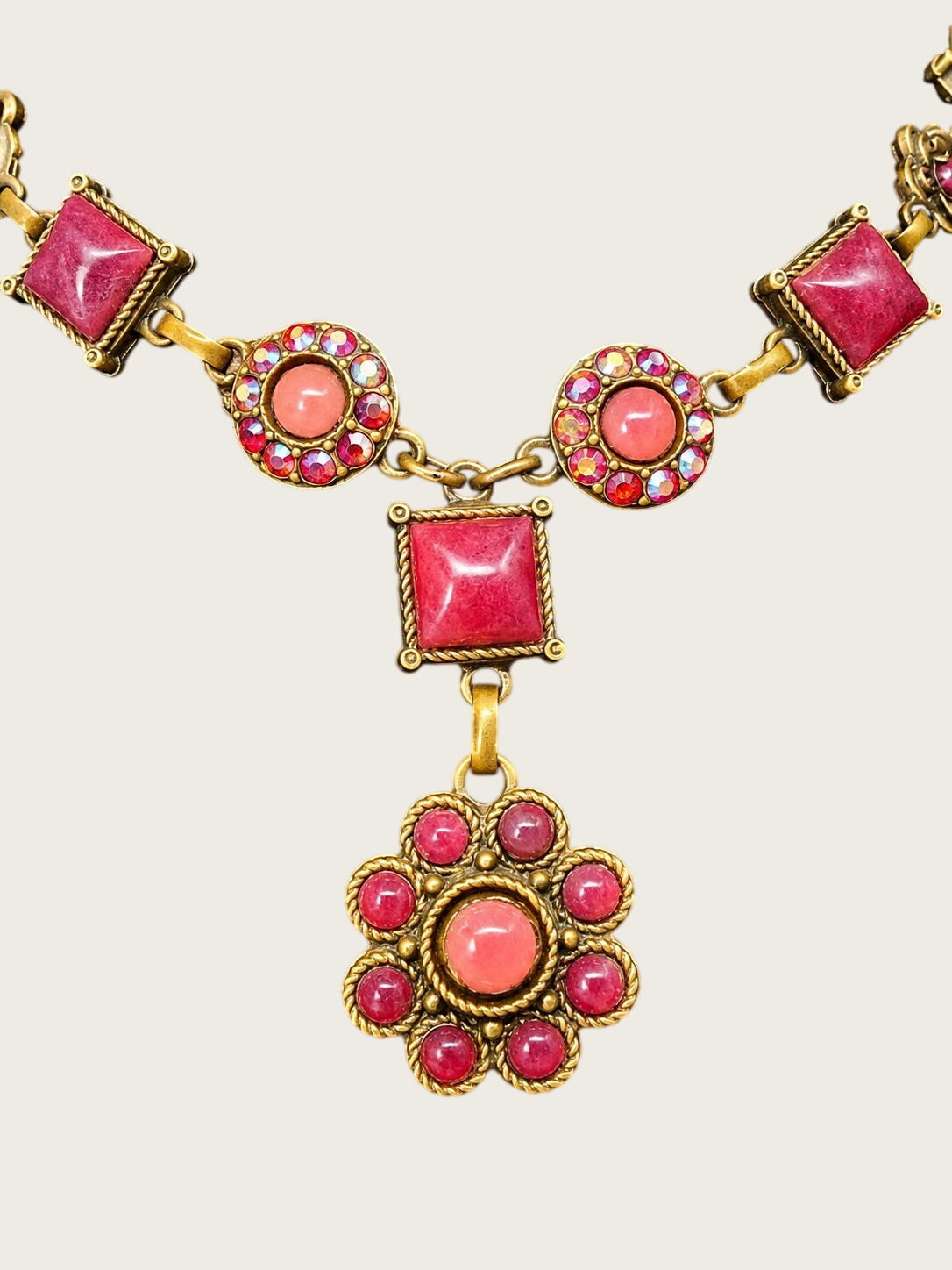 Van Galz Pink Cabochon Collar-Length Statement Necklace 17 Inch