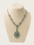 Vintage Blue Green Rhinestone Pendant Necklace 19" Silver Tone AB Crystal 2" Drop