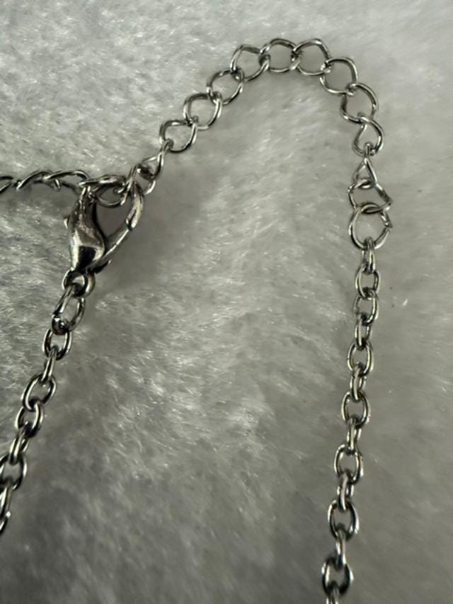Vintage Blue Green Rhinestone Pendant Necklace 19" Silver Tone AB Crystal 2" Drop