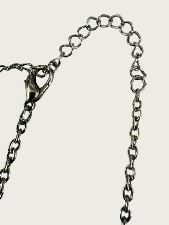 Vintage Blue Green Rhinestone Pendant Necklace 19" Silver Tone AB Crystal 2" Drop