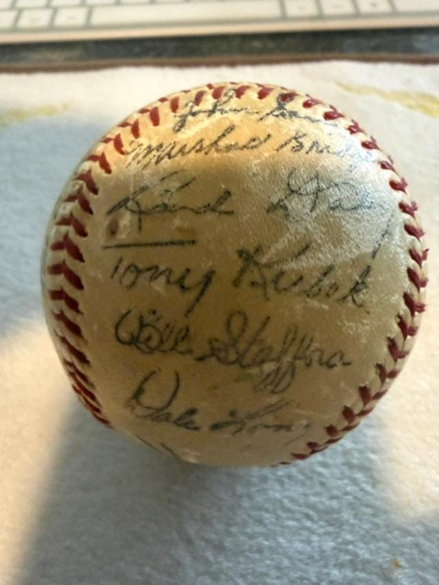 Vintage Multi-Signed Baseball | Unverified Autographs, Aged Leather, Sports Memorabilia