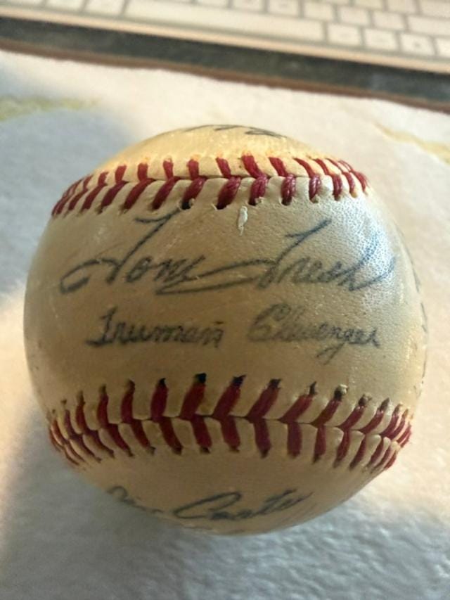 Vintage Multi-Signed Baseball | Unverified Autographs, Aged Leather, Sports Memorabilia