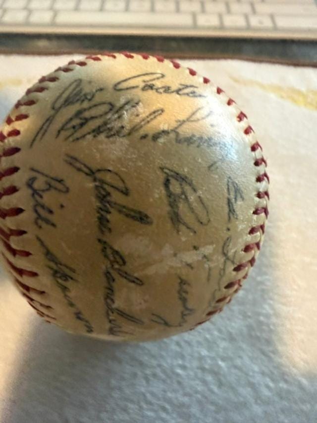 Vintage Multi-Signed Baseball | Unverified Autographs, Aged Leather, Sports Memorabilia