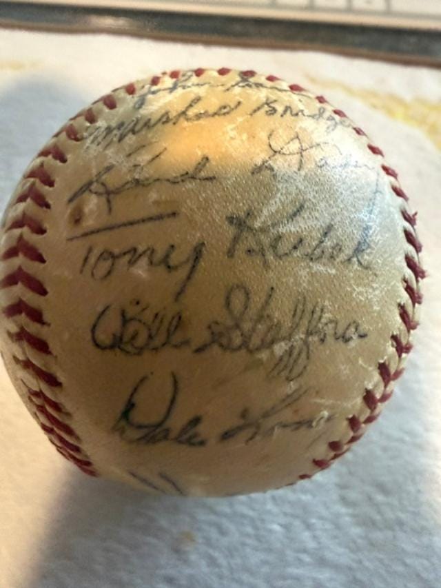 Vintage Multi-Signed Baseball | Unverified Autographs, Aged Leather, Sports Memorabilia