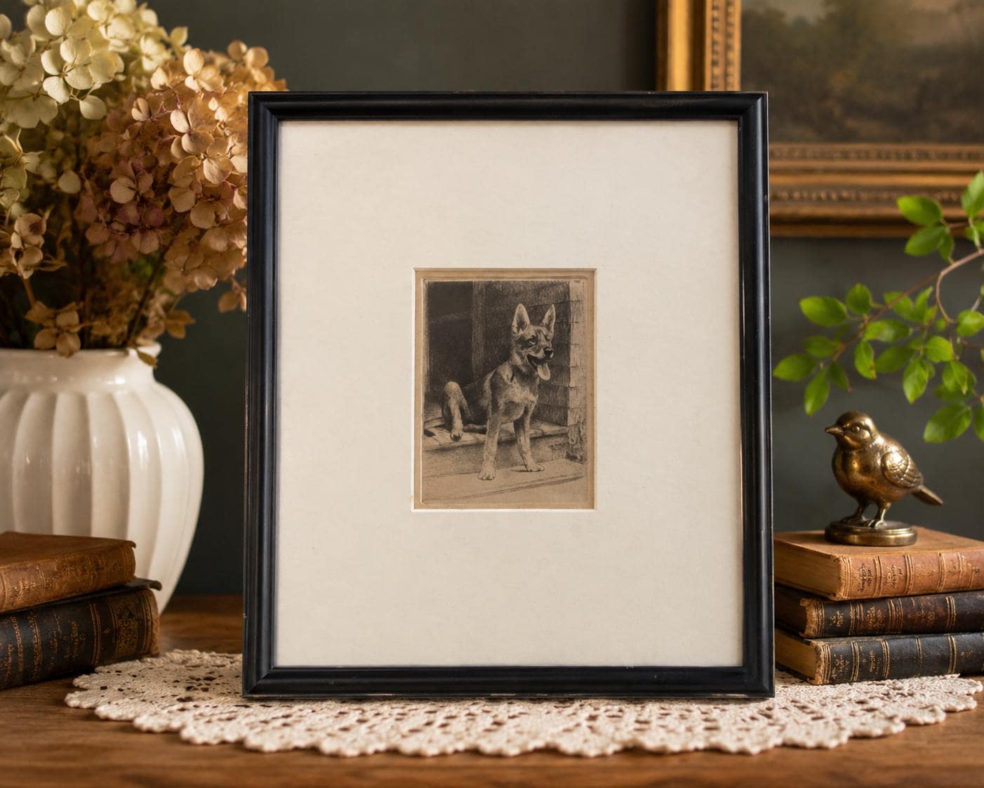Morgan Dennis Signed Etching Come Again 1932 German Shepherd Dog Framed Vintage Art