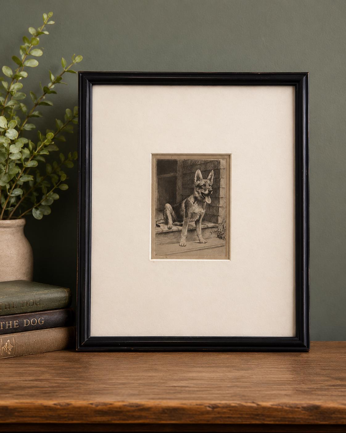 Morgan Dennis Signed Etching Come Again 1932 German Shepherd Dog Framed Vintage Art