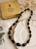 Vintage 1980s Napier Black Lucite Teardrop Gold Tone Bead Necklace 29 Inch