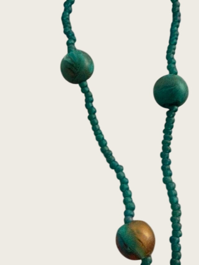 Artisan Made Polymer Clay Necklace OOAK Teal Brown Boho Pendant 21 Inch Beaded Jewelry