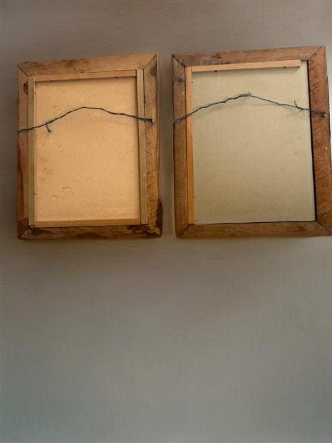 Pair Antique French La Mode Illustrée Fashion Plates c.1875 Walnut Frames