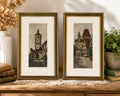 Vintage Pair Ernst Geissendorfer Rothenburg Original Etchings Framed German Art
