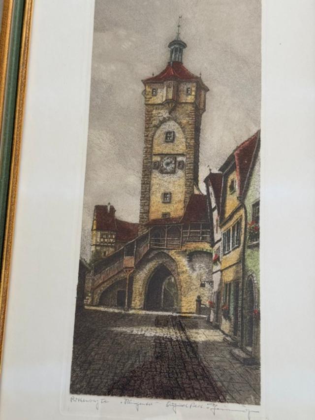 Vintage Pair Ernst Geissendorfer Rothenburg Original Etchings Framed German Art