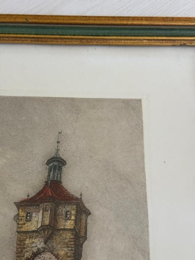 Vintage Pair Ernst Geissendorfer Rothenburg Original Etchings Framed German Art