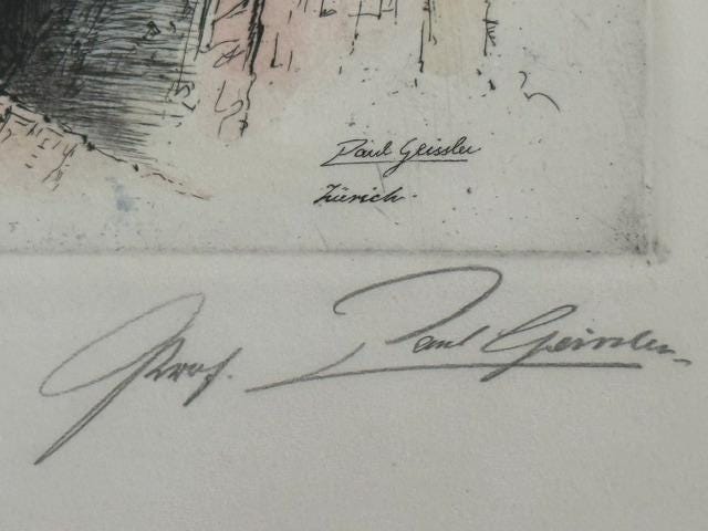 Set of 3 Paul Geissler Hand Colored Etchings Neuschwanstein Munich Zurich