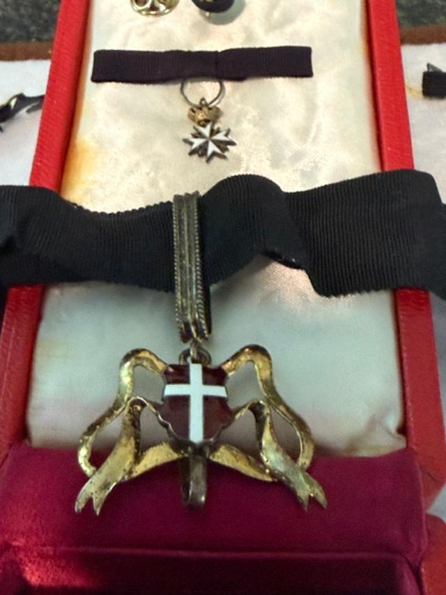 Vintage Cased Maltese Cross Medal Order Set Crowned Enamel Decoration
