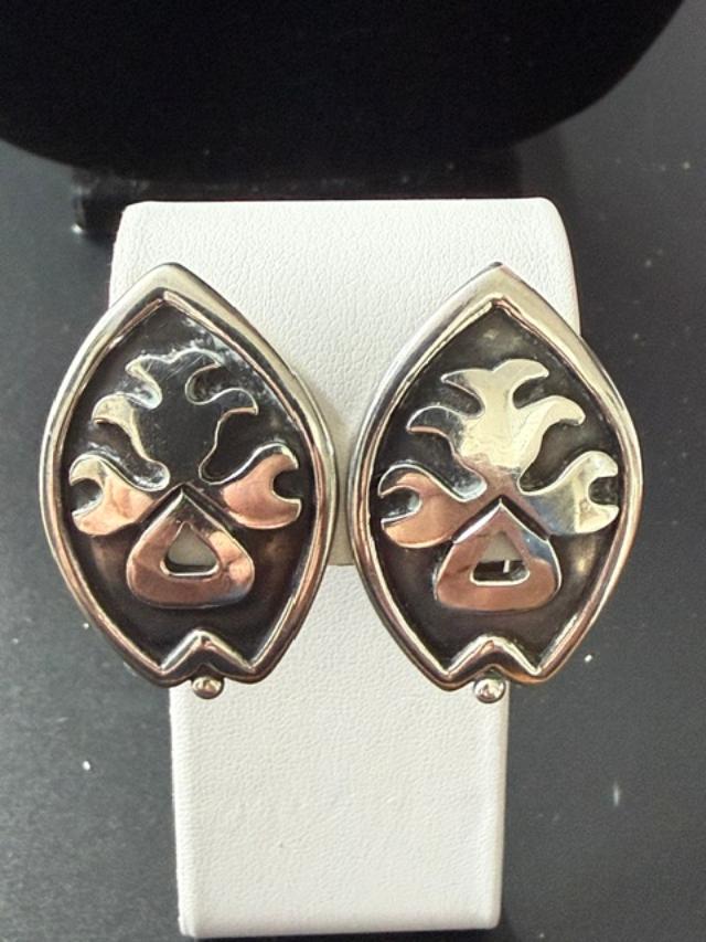 Sterling Silver Black Enamel Southwestern Earrings Vintage Tribal Style