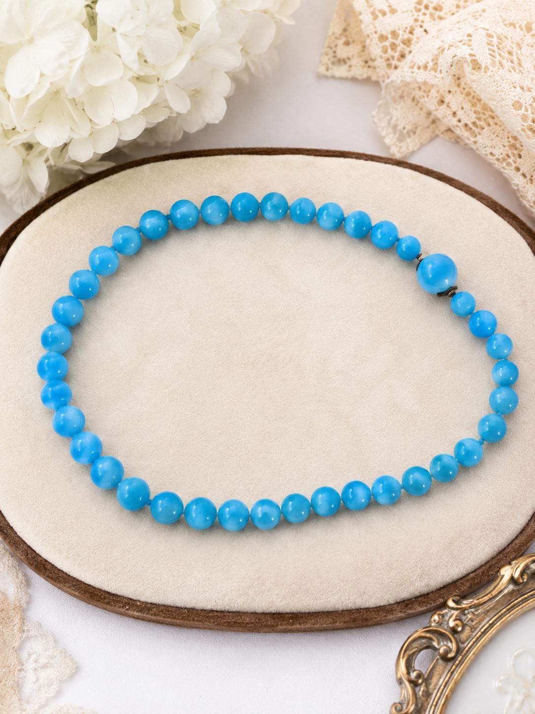 Vintage West Germany Blue Glass Bead Necklace 23 Inch Robin Egg Blue