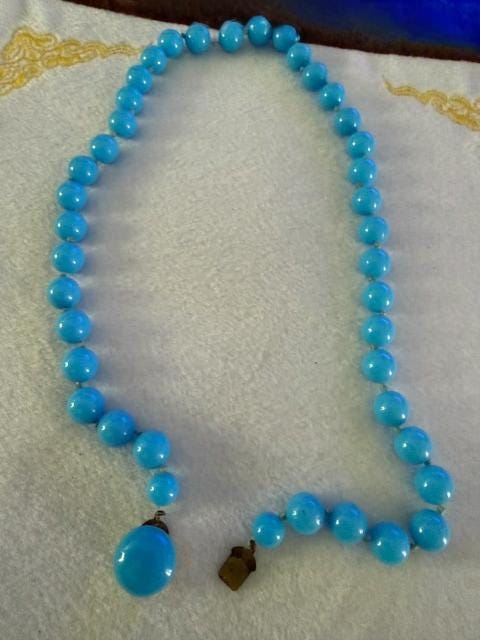 Vintage West Germany Blue Glass Bead Necklace 23 Inch Robin Egg Blue