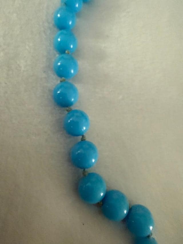 Vintage West Germany Blue Glass Bead Necklace 23 Inch Robin Egg Blue