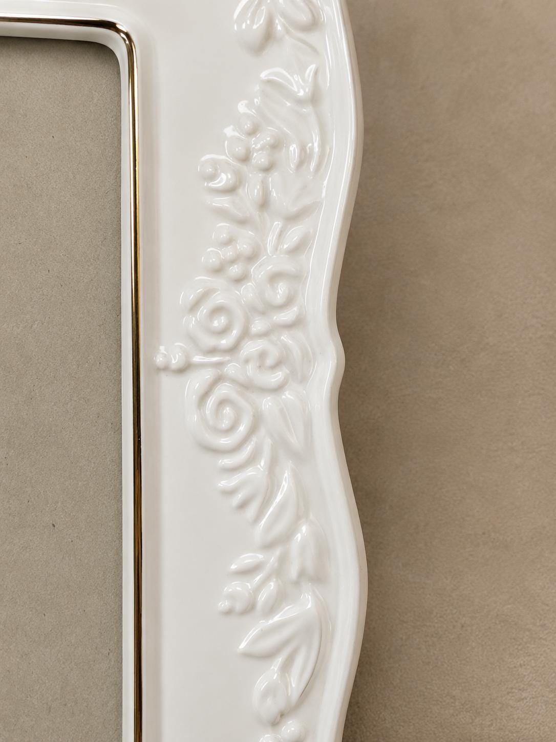 Vintage White Porcelain Floral Picture Frame 8x10 Ornate Gold Trim
