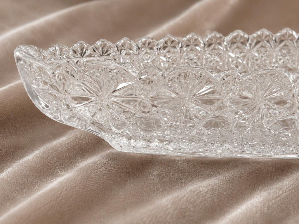 14-inch vintage pressed-glass boat-shaped serving dish.
