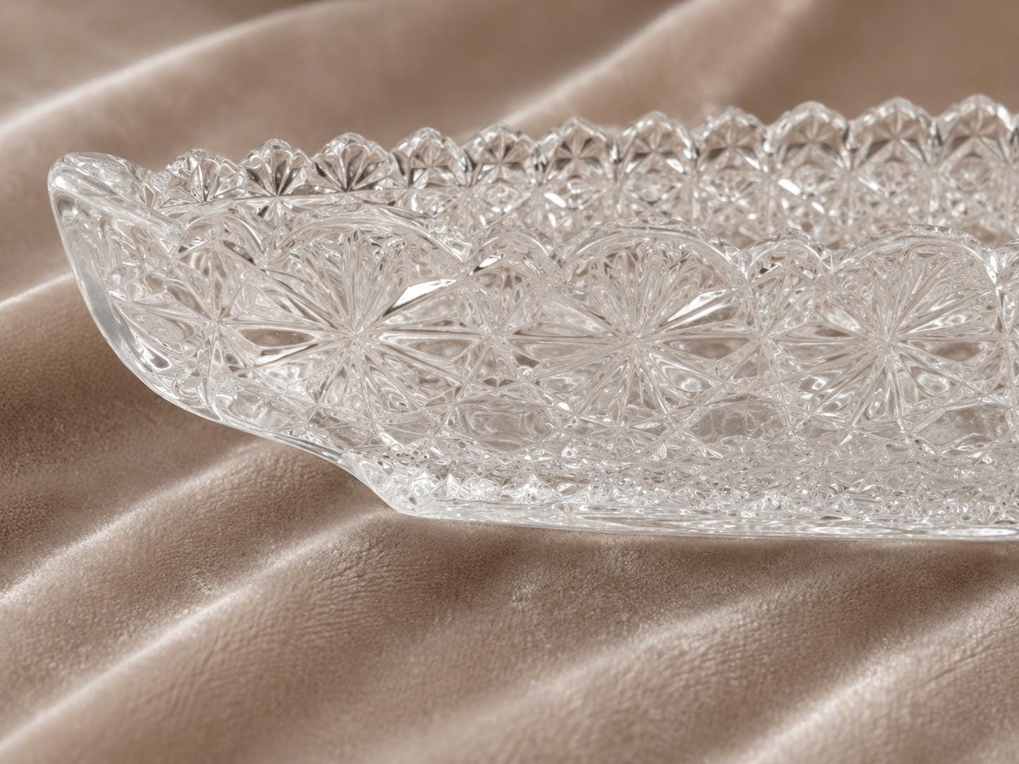 14-inch vintage pressed-glass boat-shaped serving dish.