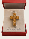 Bijou Brigitte 925 Sterling Silver Champagne CZ Cross Pendant 1.75 Inch