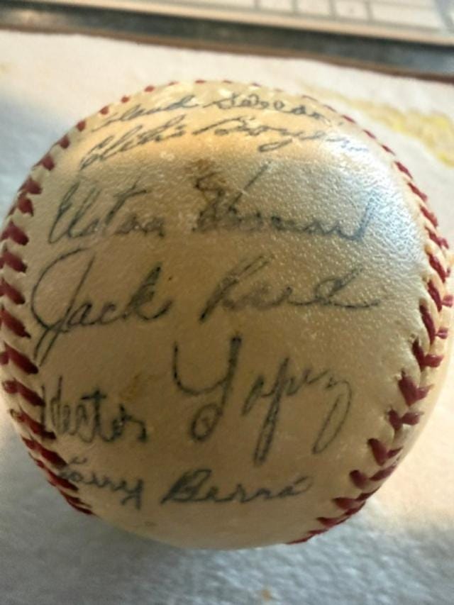 Vintage Multi-Signed Baseball | Unverified Autographs, Aged Leather, Sports Memorabilia