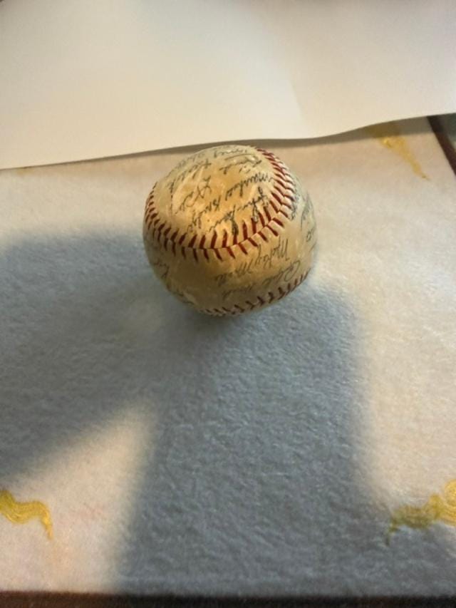 Vintage Multi-Signed Baseball | Unverified Autographs, Aged Leather, Sports Memorabilia