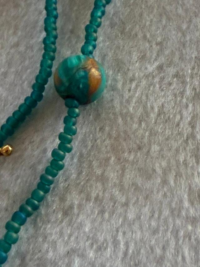Artisan Made Polymer Clay Necklace OOAK Teal Brown Boho Pendant 21 Inch Beaded Jewelry