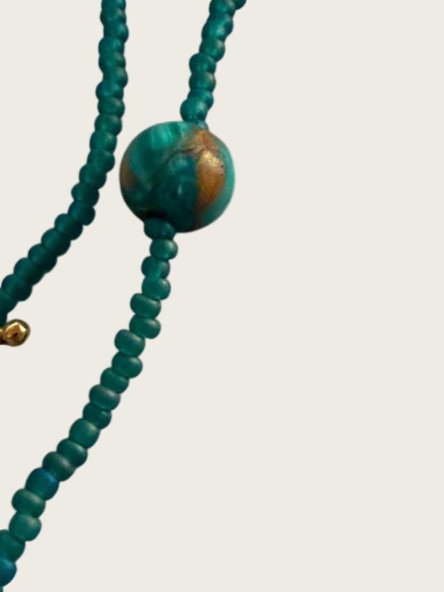 Artisan Made Polymer Clay Necklace OOAK Teal Brown Boho Pendant 21 Inch Beaded Jewelry