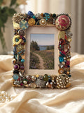 OOAK Recycled Vintage Jewelry Mosaic Solid Wood Picture Frame