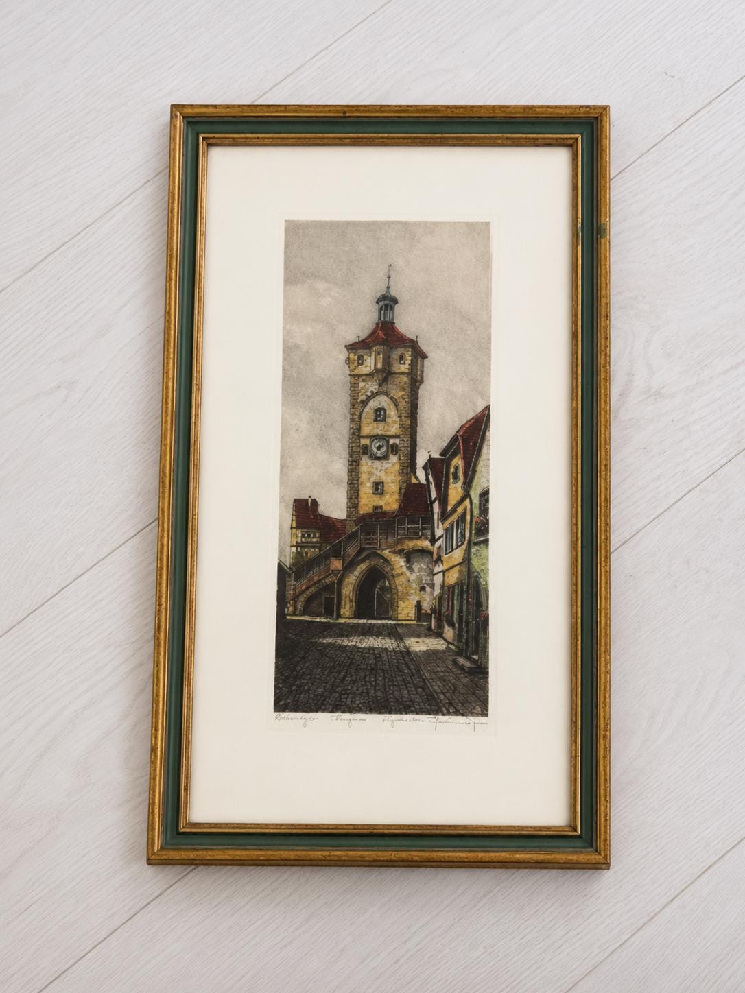 Vintage Pair Ernst Geissendorfer Rothenburg Original Etchings Framed German Art
