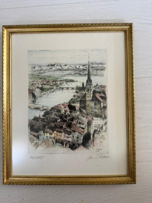 Set of 3 Paul Geissler Hand Colored Etchings Neuschwanstein Munich Zurich