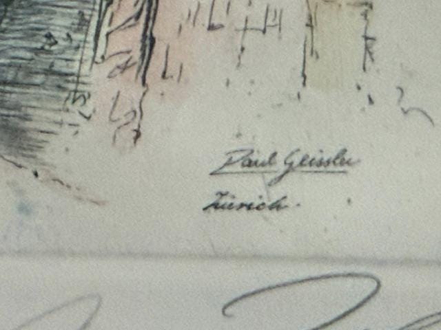 Set of 3 Paul Geissler Hand Colored Etchings Neuschwanstein Munich Zurich