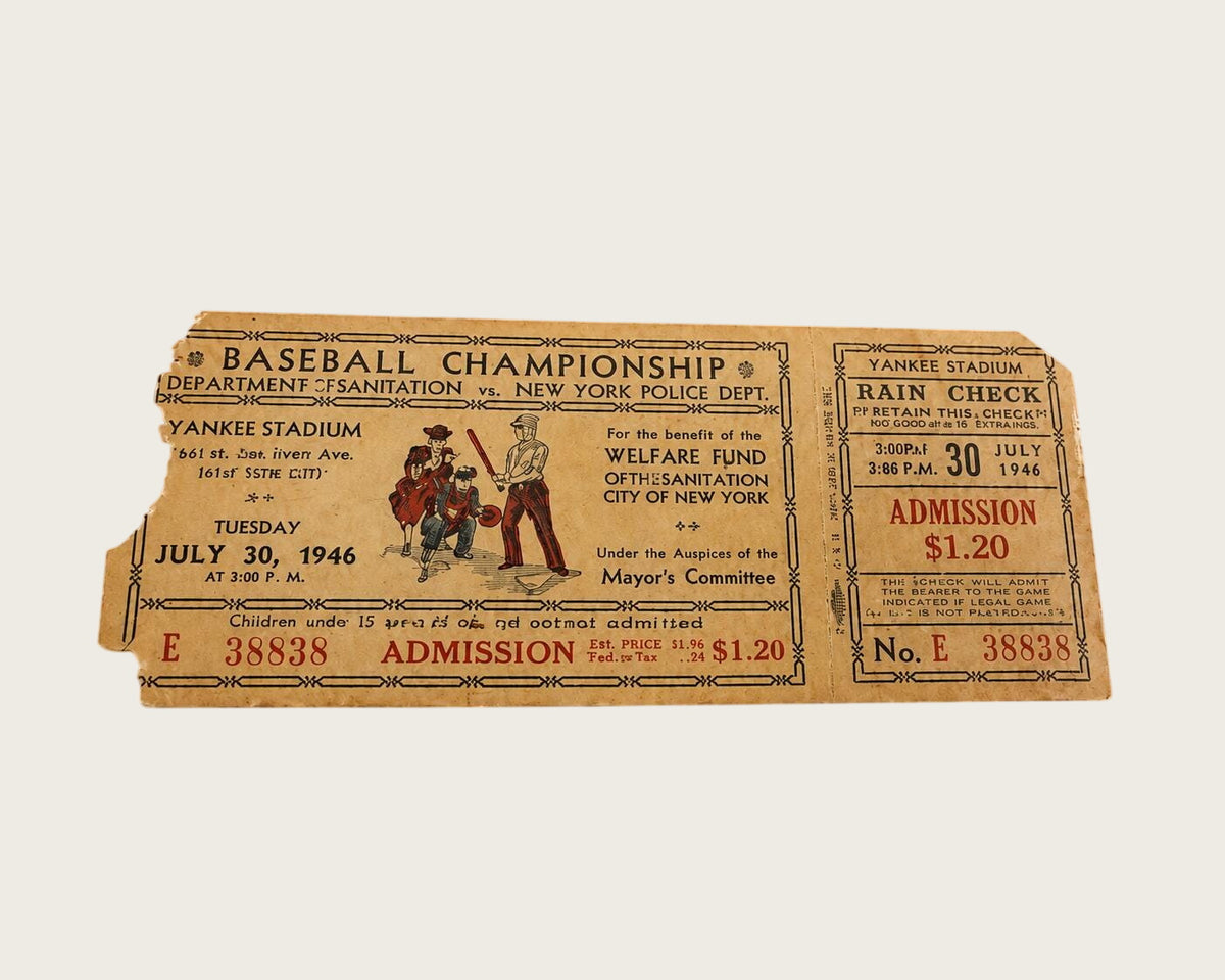 1946 Yankee Stadium NYPD vs Sanitation Baseball Championship Ticket