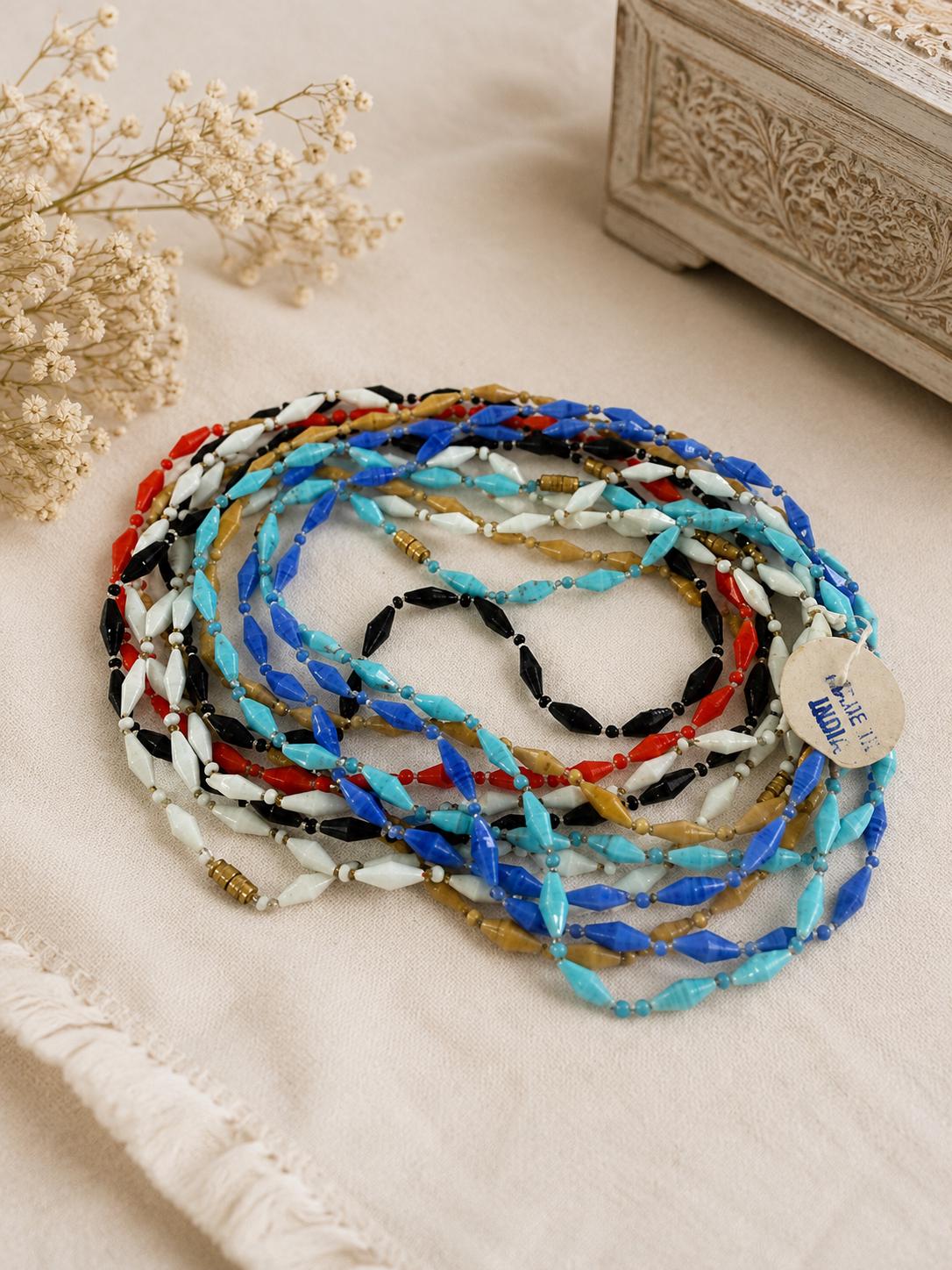 Set of 12 Vintage 1960s India Glass Bead Necklaces Multicolor Original Tag