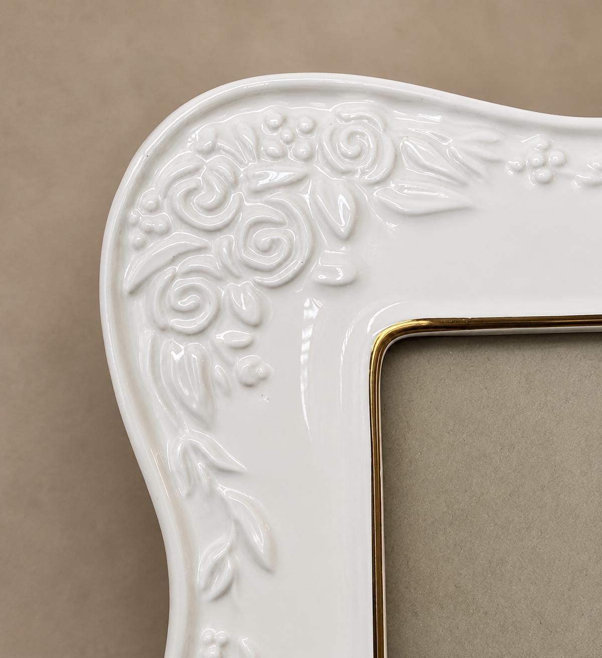 Vintage White Porcelain Floral Picture Frame 8x10 Ornate Gold Trim