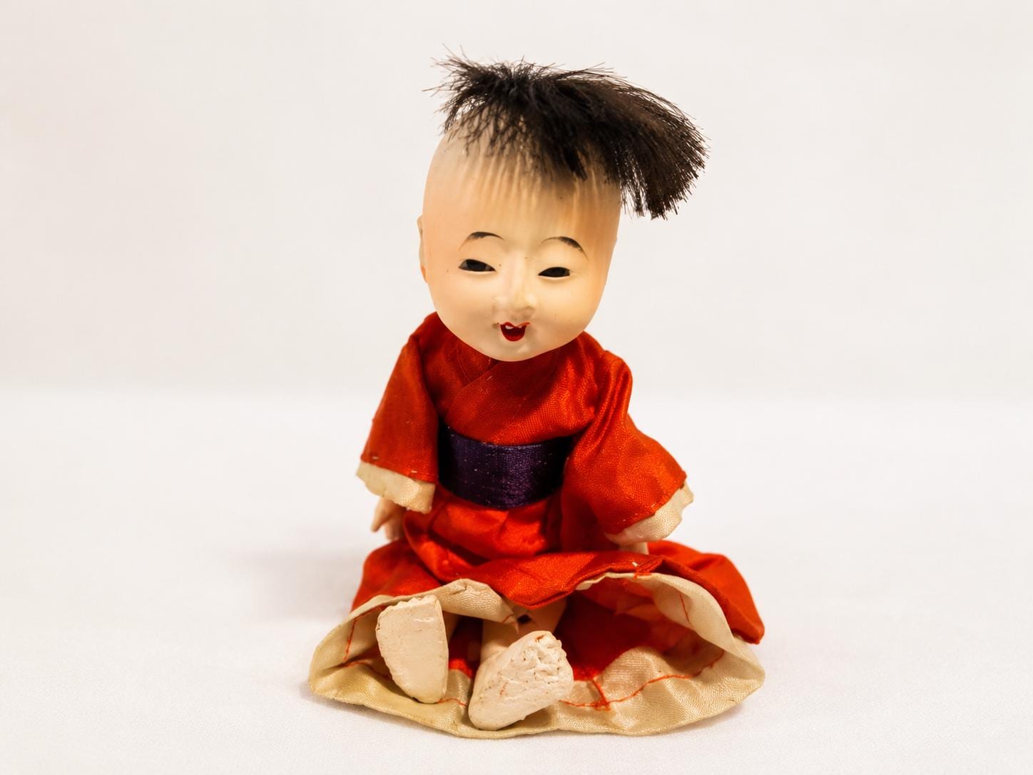 Vintage Japanese Gofun Ichimatsu Style Mini Doll Red Kimono 5 Inch