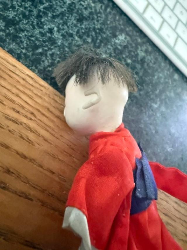 Vintage Japanese Gofun Ichimatsu Style Mini Doll Red Kimono 5 Inch
