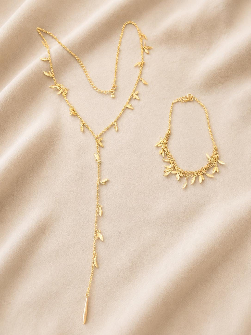 Vintage Givenchy GV9 GoldTone Leaf Necklace & Bracelet Set  1990s Designer Jewelry
