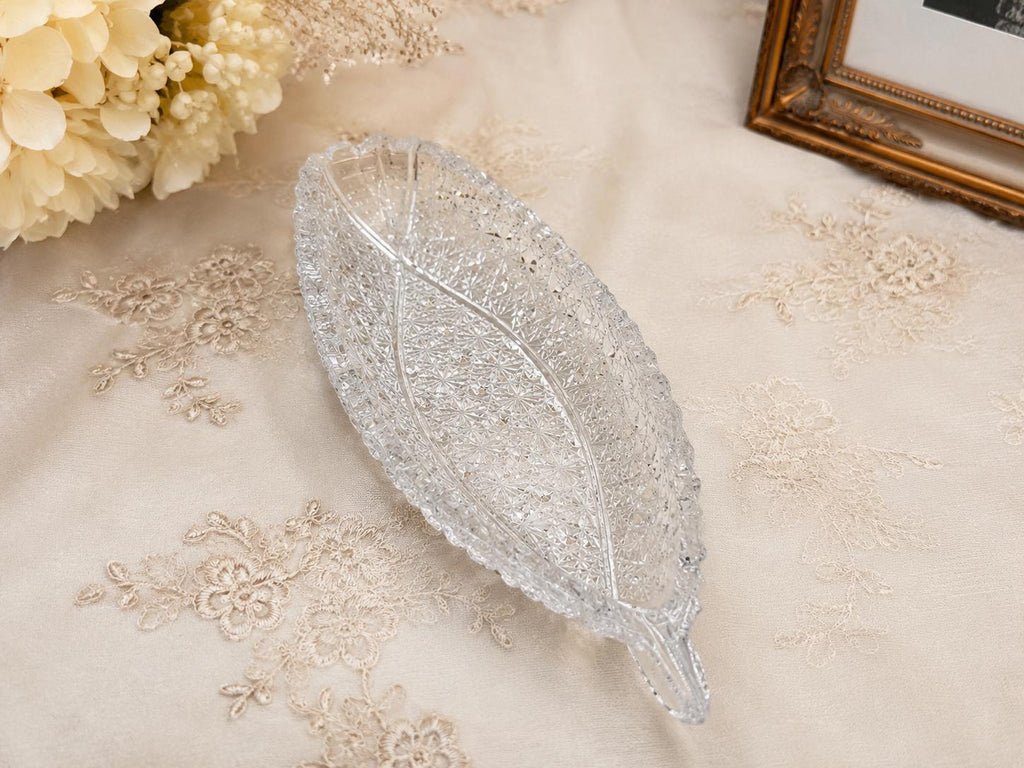 14-inch vintage pressed-glass boat-shaped serving dish.