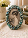 Vintage Twos Company Dahlia Austrian Crystal Floral Oval Photo Frame 3.5x5