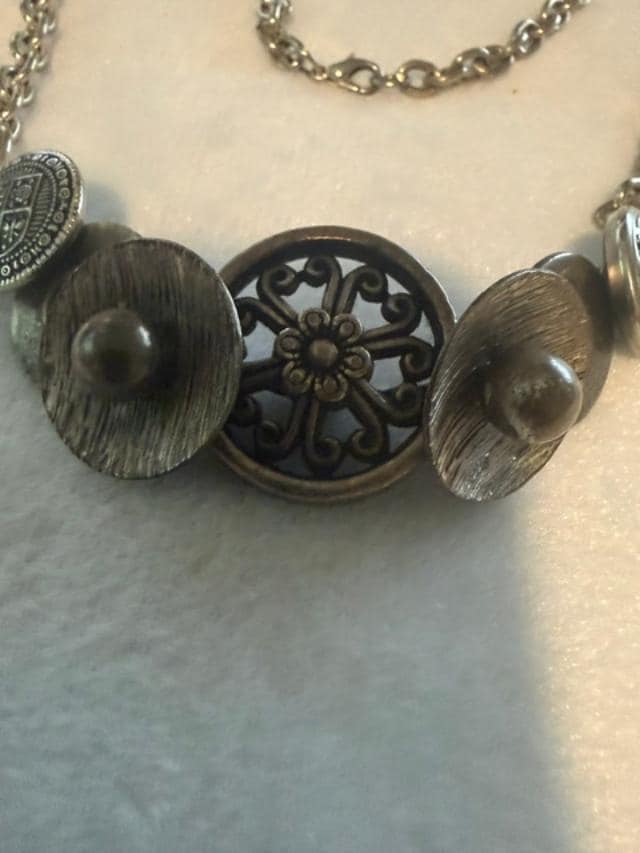 OOAK Handmade Vintage Repurposed Button Statement Necklace Mixed Metal Assemblage 21 Inch