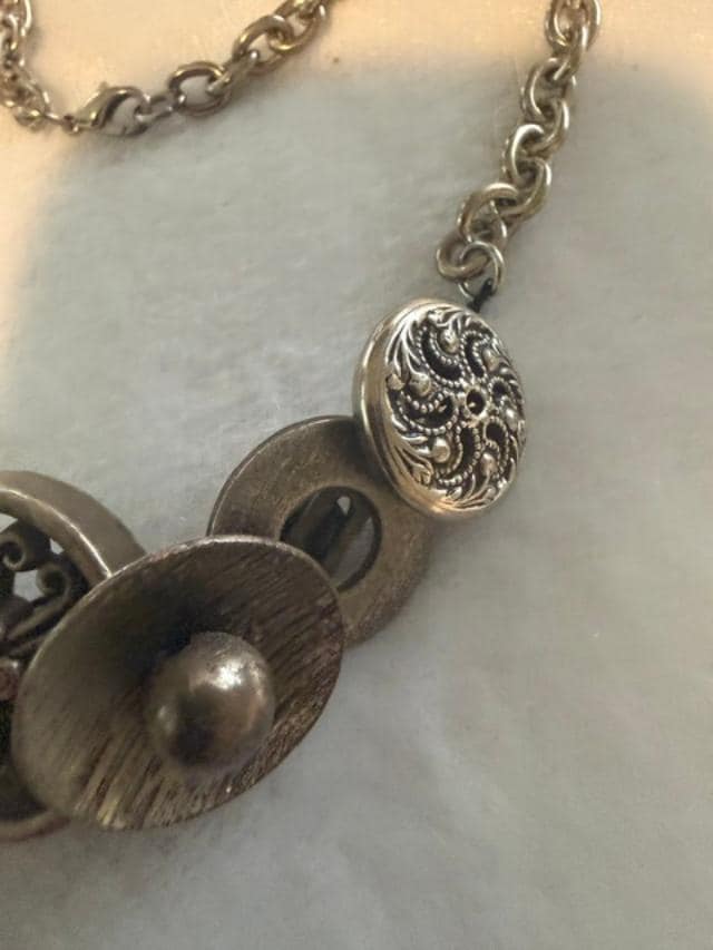 OOAK Handmade Vintage Repurposed Button Statement Necklace Mixed Metal Assemblage 21 Inch