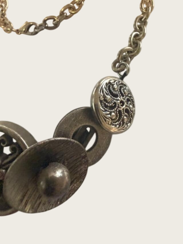 OOAK Handmade Vintage Repurposed Button Statement Necklace Mixed Metal Assemblage 21 Inch
