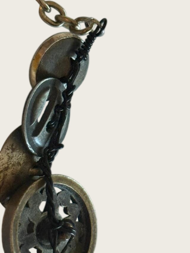 OOAK Handmade Vintage Repurposed Button Statement Necklace Mixed Metal Assemblage 21 Inch