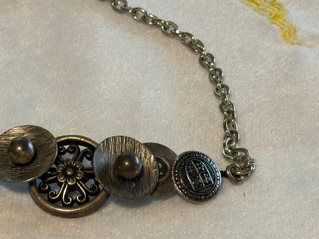 OOAK Handmade Vintage Repurposed Button Statement Necklace Mixed Metal Assemblage 21 Inch