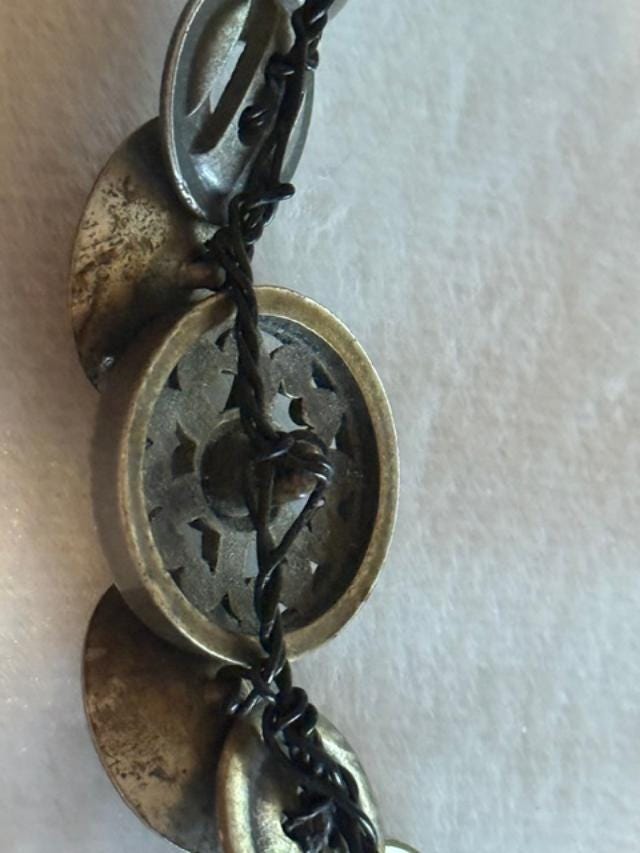 OOAK Handmade Vintage Repurposed Button Statement Necklace Mixed Metal Assemblage 21 Inch