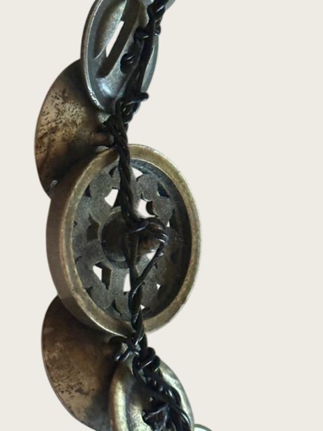 OOAK Handmade Vintage Repurposed Button Statement Necklace Mixed Metal Assemblage 21 Inch